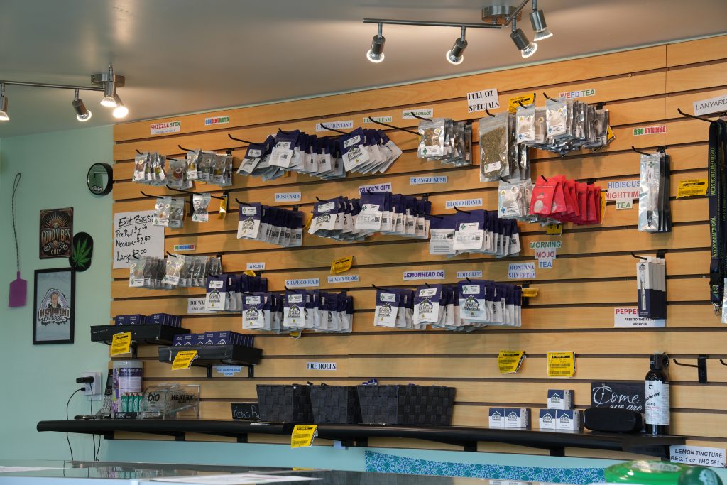 Interior of Three Forks dispensary, featuring premium cannabis products like flower, concentrates, edibles, and accessories.