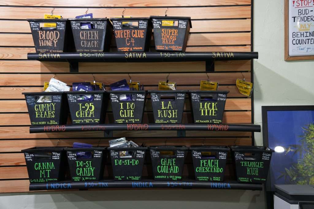 Interior of dispensary in Ennis MT Top Shelf Botanicals, featuring premium cannabis products like flower, concentrates, edibles, and accessories.