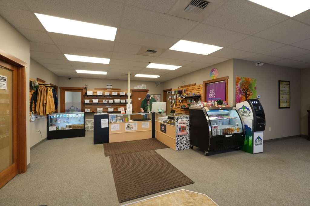 Interior of dispensary in Helena MT, Top Shelf Botanicals, featuring premium cannabis products like flower, concentrates, edibles, and accessories.