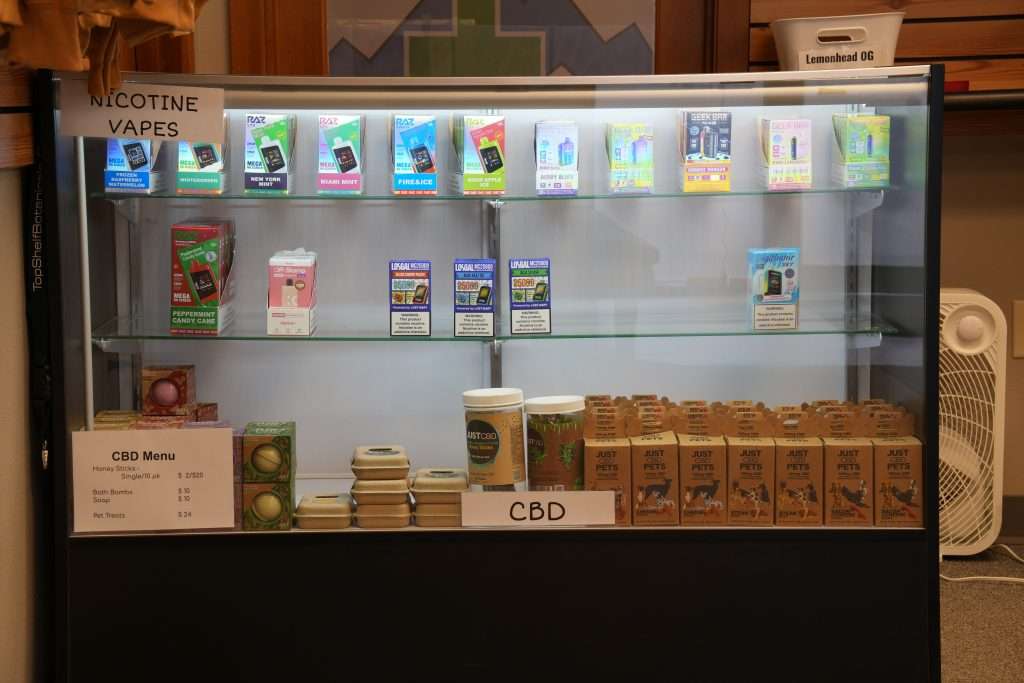 Interior of dispensary in Helena MT, Top Shelf Botanicals, featuring premium cannabis products like flower, concentrates, edibles, and accessories.