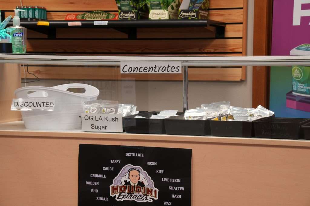 Interior of dispensary in Helena MT, Top Shelf Botanicals, featuring premium cannabis products like flower, concentrates, edibles, and accessories.