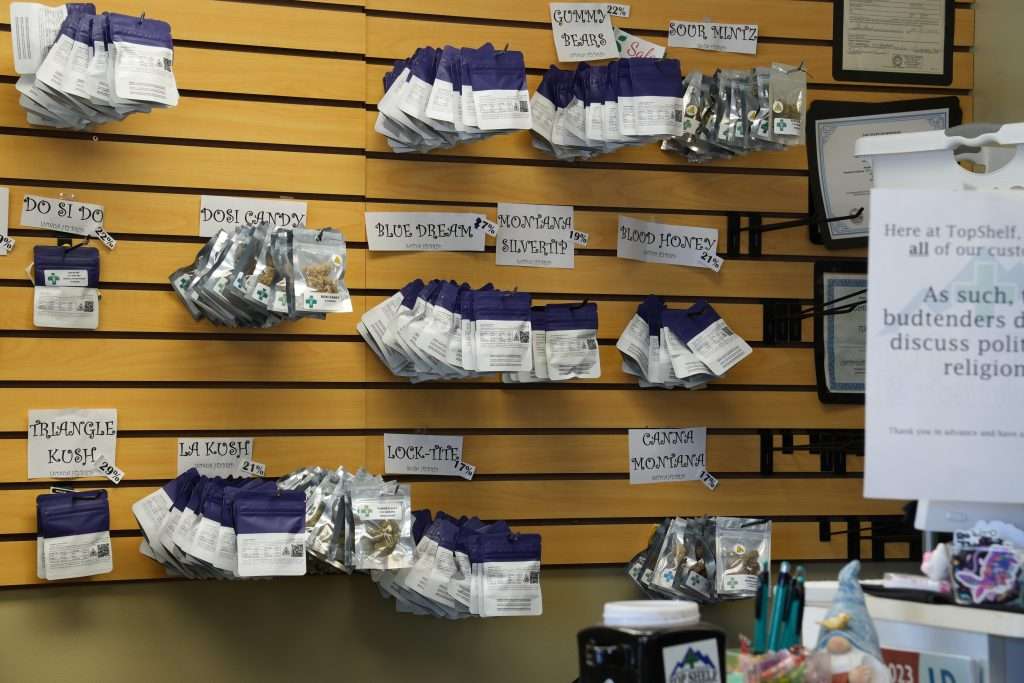 Interior of Plains dispensary, featuring premium cannabis products like flower, concentrates, edibles, and accessories.