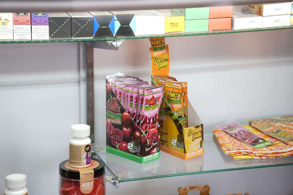 Interior of dispensary in Kalispell, MT, featuring premium cannabis products like flower, concentrates, edibles, and accessories.