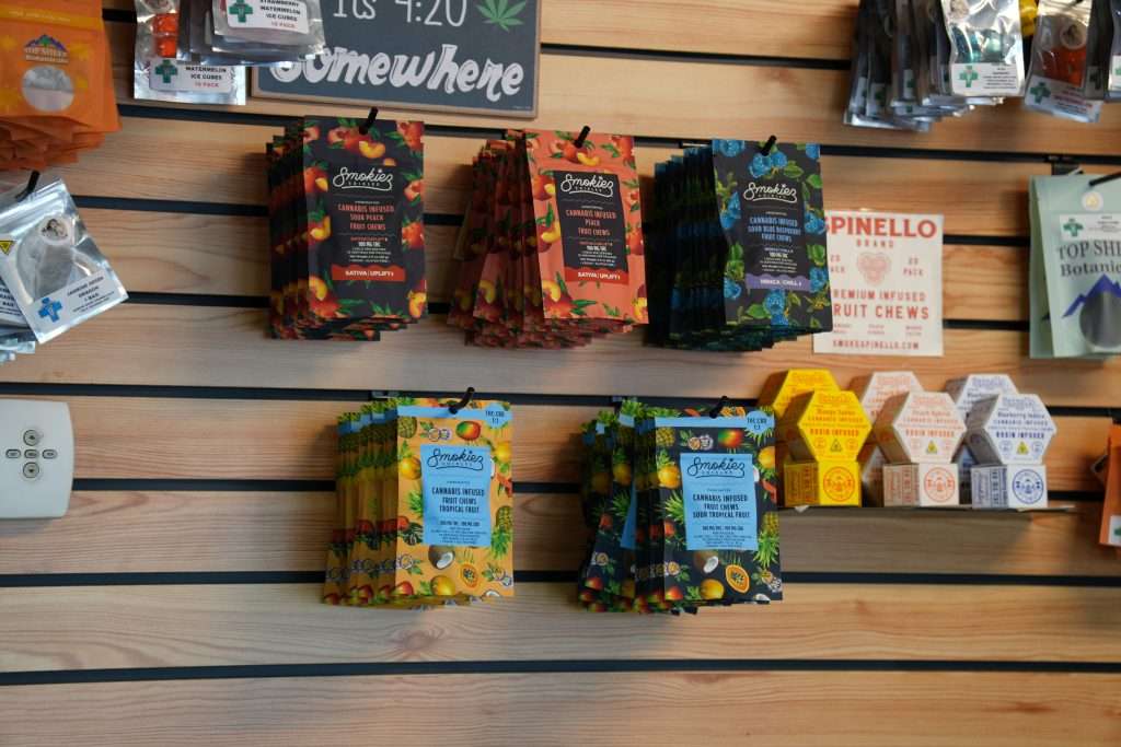 Interior of dispensary in Kalispell, MT, featuring premium cannabis products like flower, concentrates, edibles, and accessories.