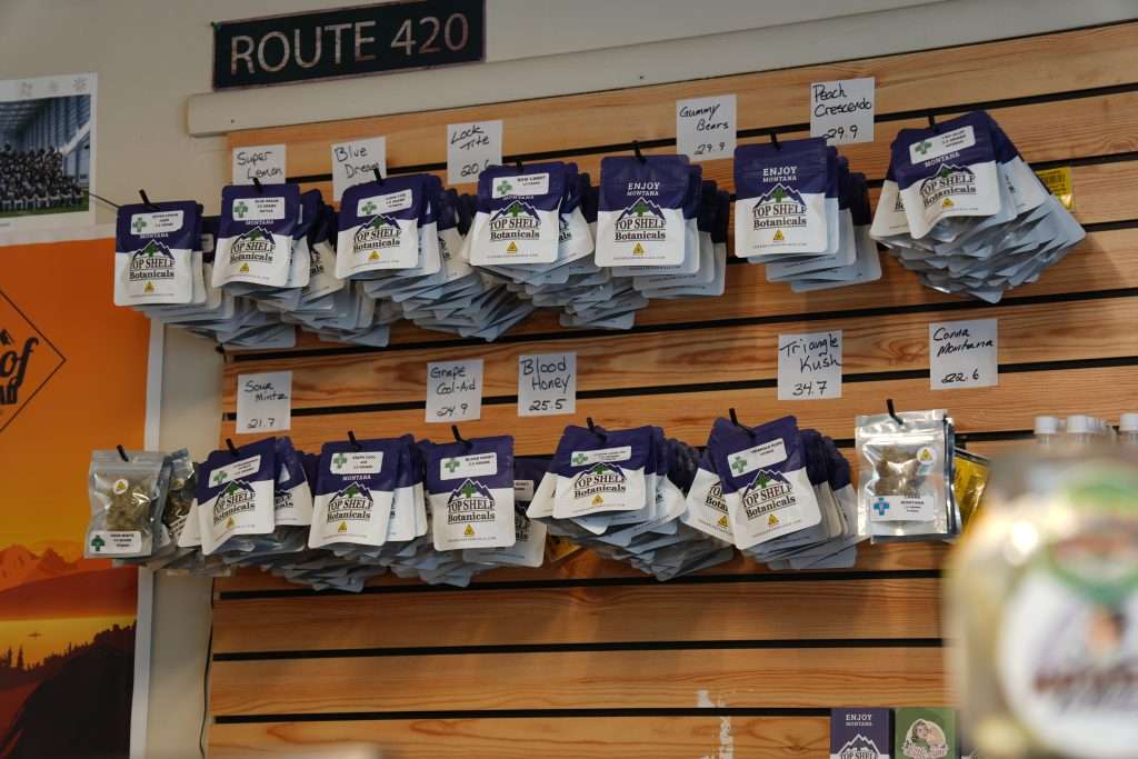 Interior of dispensary in Kalispell, MT, featuring premium cannabis products like flower, concentrates, edibles, and accessories.