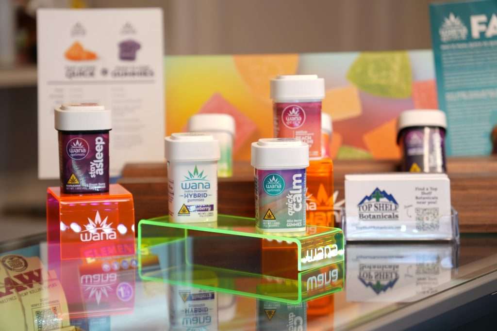 Interior of dispensary in Kalispell, MT, featuring premium cannabis products like flower, concentrates, edibles, and accessories.