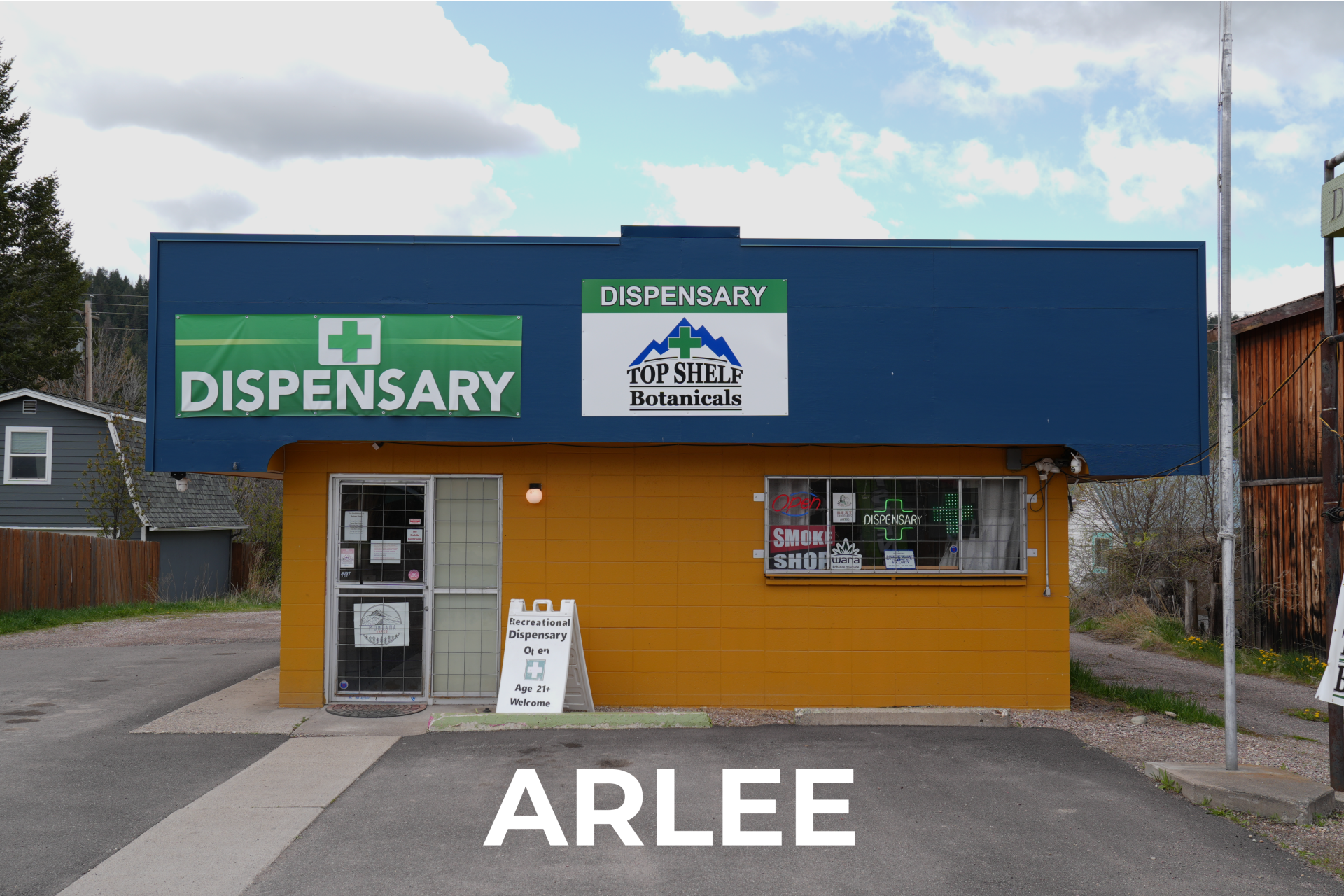Exterior view of the best dispensary in Arlee, Top Shelf Botanicals