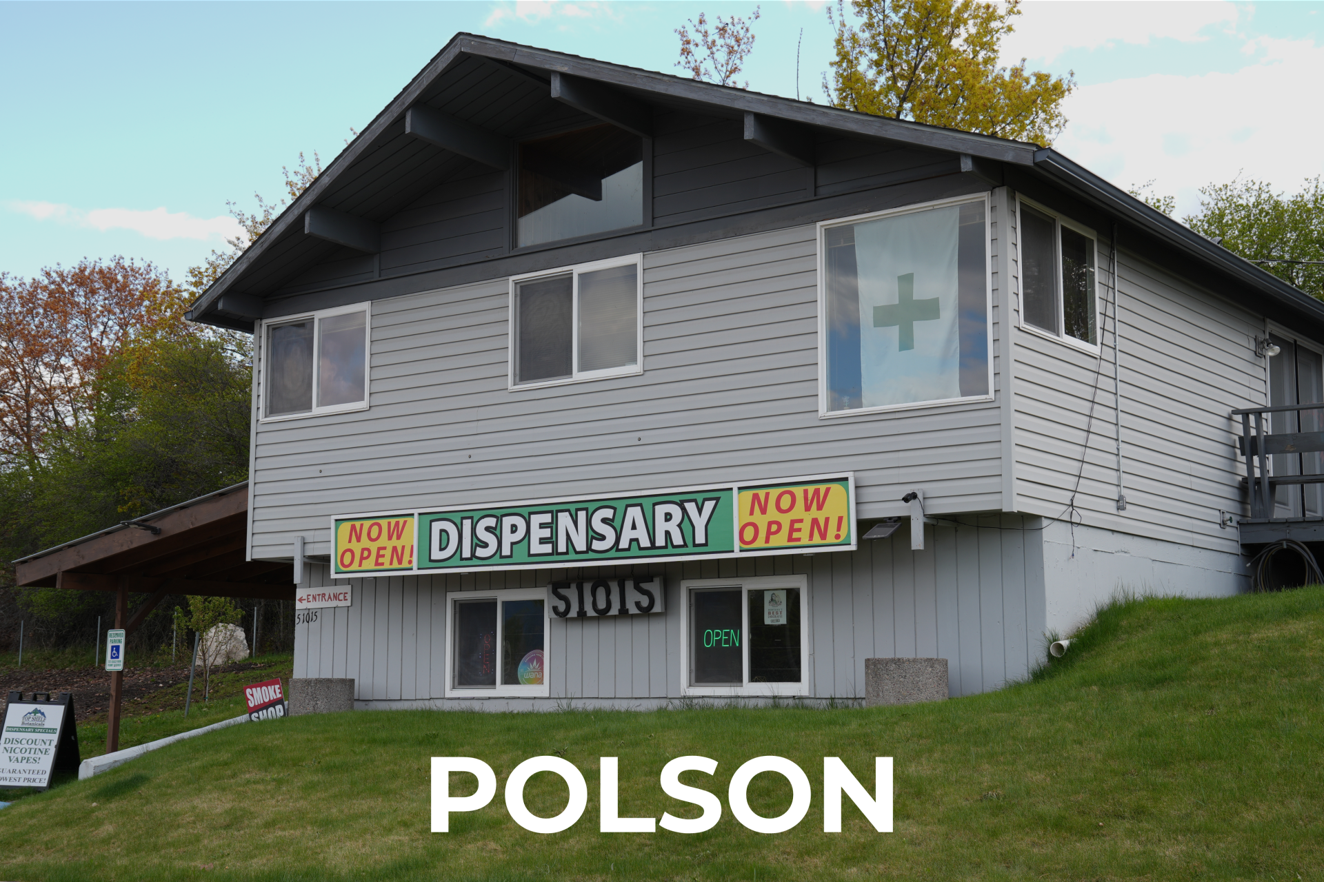 Exterior view of the best dispensary in Polson, Top Shelf Botanicals