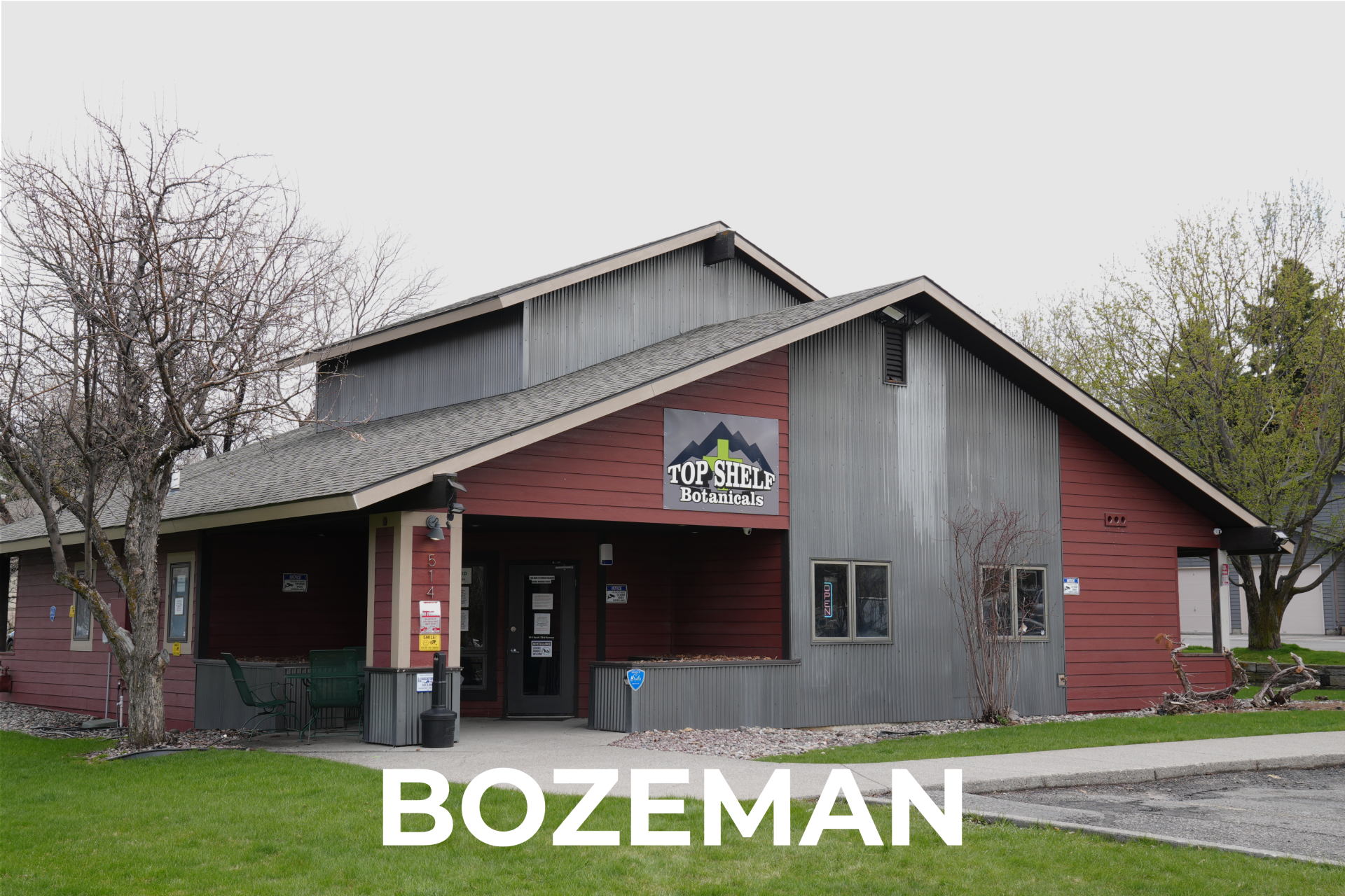 Exterior view of the best dispensary in Bozeman, Top Shelf Botanicals, showcasing the store front and inviting entrance.