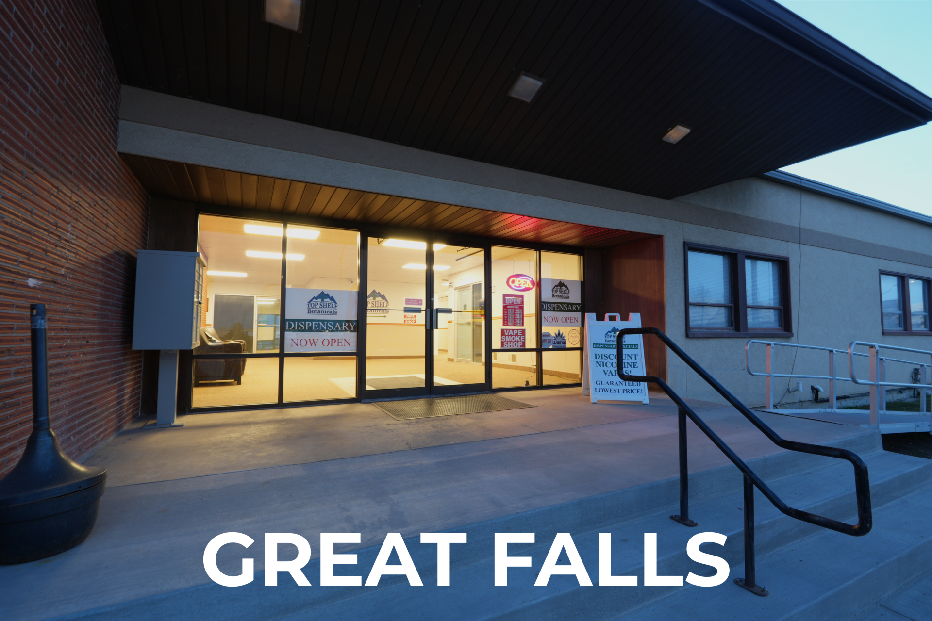 Exterior view of the best dispensary in Great Falls, Top Shelf Botanicals