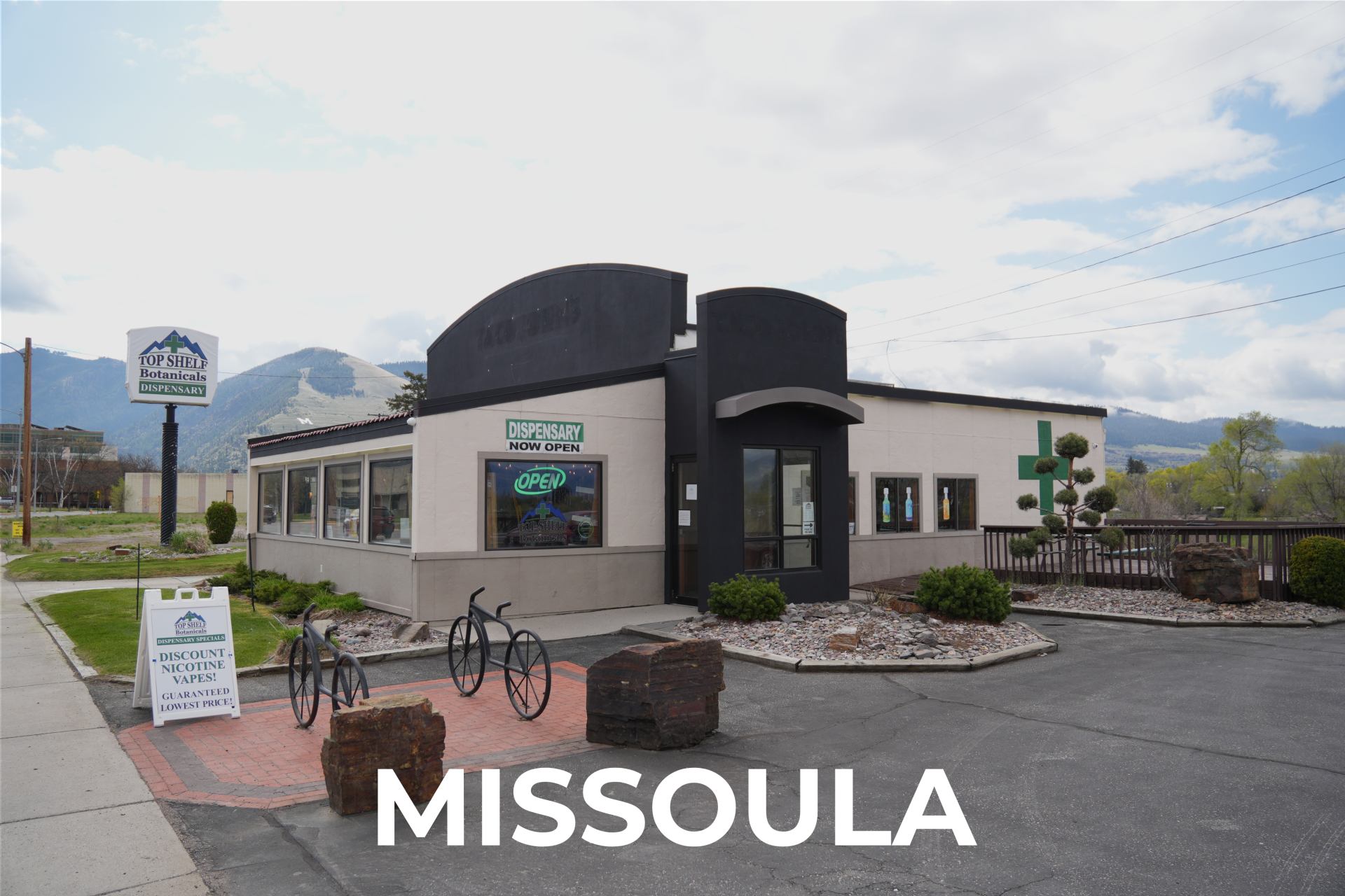 Exterior view of the best dispensary in Bozeman on Broadway, Top Shelf Botanicals